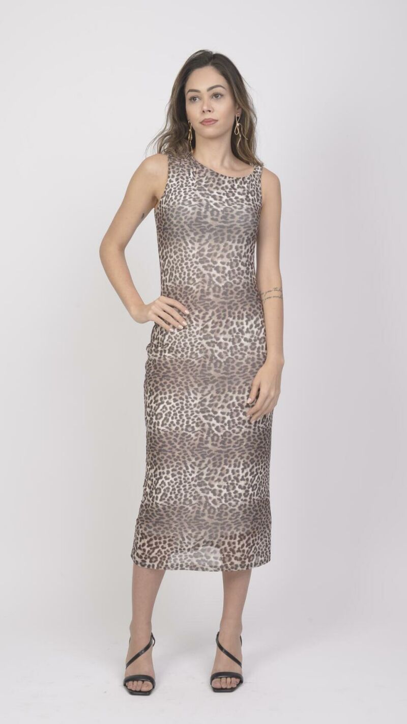 Imagem de Vestido de Alfaiataria com Sobreposição de Tule e Detalhe Onça Animal Print - Versatilidade para Diversas Ocasiões